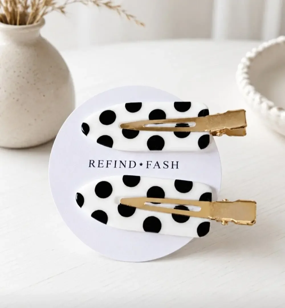 Acetate White Black Polka Dot Hair Clip New